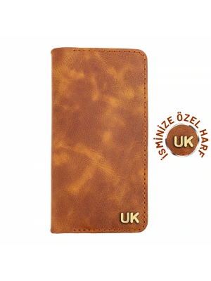 İsme Özel Dikey Uzun Cüzdan - %100 Rainbow Deri - A010007 - Camel