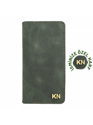 İsme Özel Dikey Uzun Cüzdan - %100 Rainbow Deri - A010007 - Haki