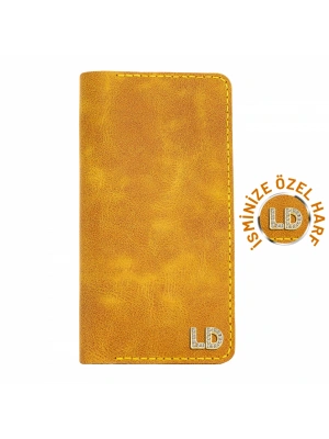 İsme Özel Dikey Uzun Cüzdan - %100 Rainbow Deri - A010007 - Hardal Sarısı