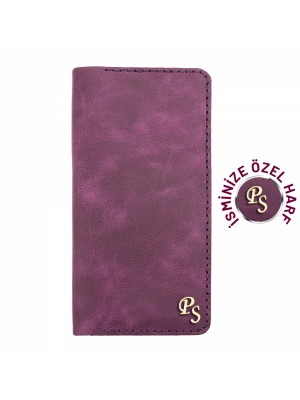 İsme Özel Dikey Uzun Cüzdan - %100 Rainbow Deri - A010007 - Mor