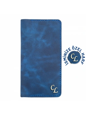 İsme Özel Dikey Uzun Cüzdan - %100 Rainbow Deri - A010007 - Saks Mavisi