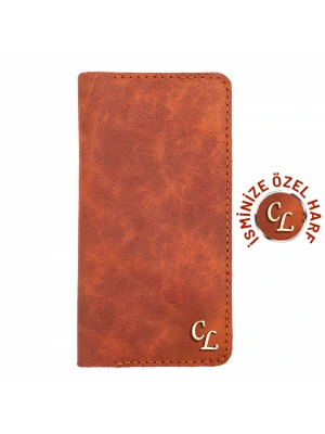 İsme Özel Dikey Uzun Cüzdan - %100 Rainbow Deri - A010007 - Tobacco