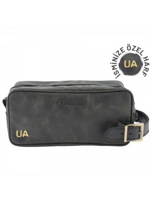 İsme Özel Dopp Kit Kişisel Bakım ve Seyahat Çantası - %100 Rainbow Deri - AC14004 - Antrasit
