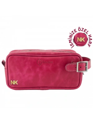 İsme Özel Dopp Kit Kişisel Bakım ve Seyahat Çantası - %100 Rainbow Deri - AC14004 - Fuşya