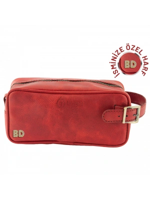 İsme Özel Dopp Kit Kişisel Bakım ve Seyahat Çantası - %100 Rainbow Deri - AC14004 - Kırmızı