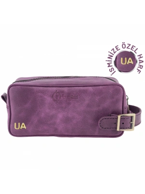 İsme Özel Dopp Kit Kişisel Bakım ve Seyahat Çantası - %100 Rainbow Deri - AC14004 - Mor