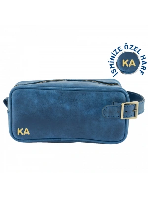 İsme Özel Dopp Kit Kişisel Bakım ve Seyahat Çantası - %100 Rainbow Deri - AC14004 - Saks Mavisi