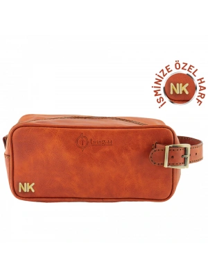 İsme Özel Dopp Kit Kişisel Bakım ve Seyahat Çantası - %100 Rainbow Deri - AC14004 - Tobacco