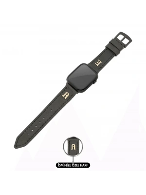 İsme Özel El Dikişli Apple Watch Saat Kordonu - %100 Çift Kat Deri - AG03001 - Antrasit