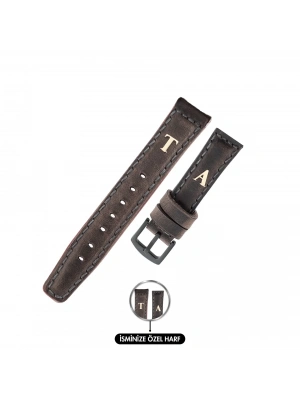 İsme Özel El Dikişli Saat Kordonu - %100 Crazy Deri - AG03002 - Antrasit