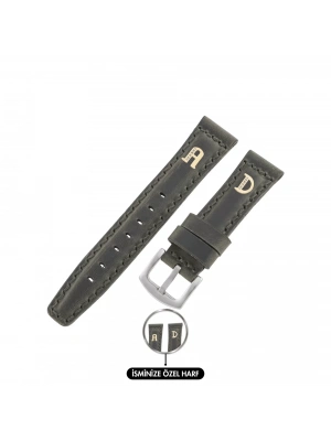 İsme Özel El Dikişli Saat Kordonu - %100 Crazy Deri - AG03002 - Yeşil