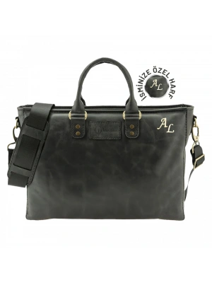 İsme Özel Günlük Kullanım El Omuz Evrak Laptop Çantası - %100 Deri - AC09004 - Antrasit