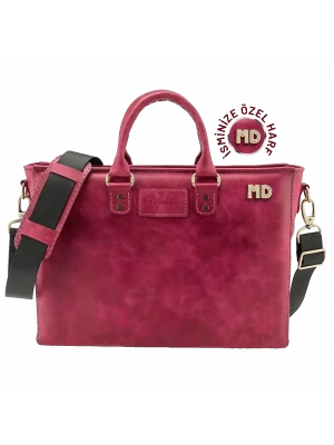 İsme Özel Günlük Kullanım El Omuz Evrak Laptop Çantası - %100 Deri - AC09004 - Fuşya