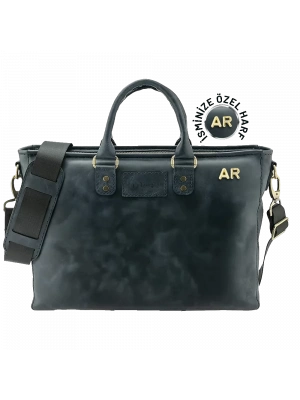 İsme Özel Günlük Kullanım El Omuz Evrak Laptop Çantası - %100 Deri - AC09004 - Lacivert