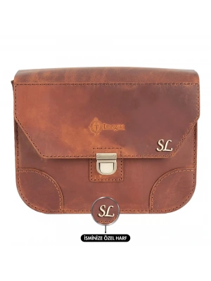 İsme Özel Günlük Orta Boy Omuz Çantası - %100 Crazy Deri - AC03002 - Taba