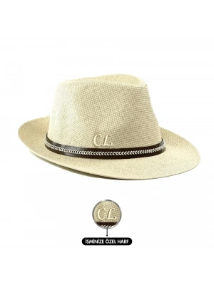 İsme Özel Hasır Fötr Şapka - AB01006 - Bej