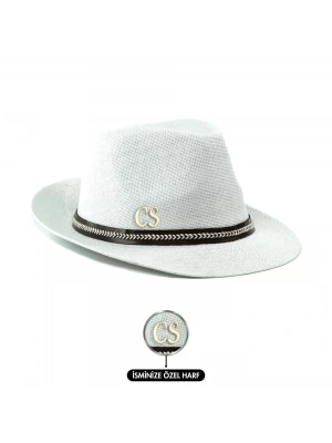 İsme Özel Hasır Fötr Şapka - AB01006 - Beyaz
