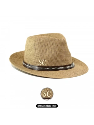 İsme Özel Hasır Fötr Şapka - AB01006 - Camel