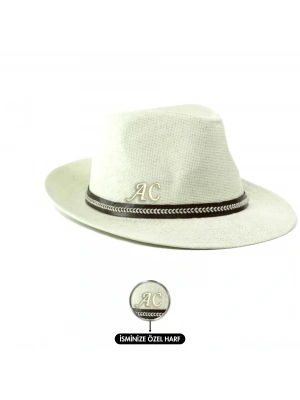 İsme Özel Hasır Fötr Şapka - AB01006 - Ekru