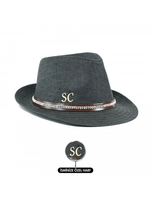 İsme Özel Hasır Fötr Şapka - AB01006 - Siyah