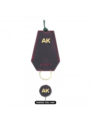 İsme Özel İpli Anahtarlık - % 100 Crazy Deri - AG01002 - Bordo