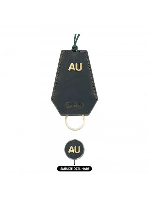 İsme Özel İpli Anahtarlık - % 100 Crazy Deri - AG01002 - Haki