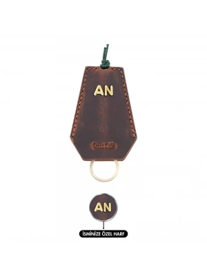 İsme Özel İpli Anahtarlık - % 100 Crazy Deri - AG01002 - Kahverengi