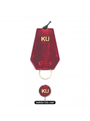 İsme Özel İpli Anahtarlık - % 100 Crazy Deri - AG01002 - Kırmızı
