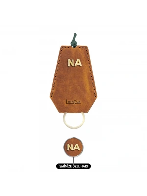 İsme Özel İpli Anahtarlık - % 100 Crazy Deri - AG01002 - Taba