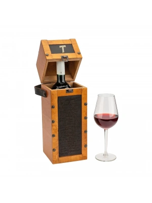 İsme Özel Kare Kapaklı Tekli Şaraplık - HH06001 - Taba