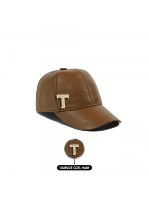 İsme Özel Kep Şapka - %100 Deri - AB01012 - Camel