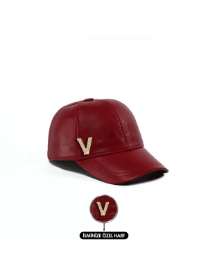 İsme Özel Kep Şapka - %100 Deri - AB01012 - Kırmızı