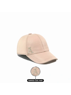 İsme Özel Kep Şapka - %100 Deri - AB01012 - Pudra