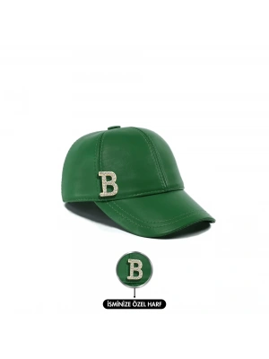 İsme Özel Kep Şapka - %100 Deri - AB01012 - Yeşil