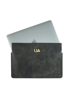 İsme Özel Macbook Kılıfı - %100 Rainbow Deri - ET02002 - Antrasit