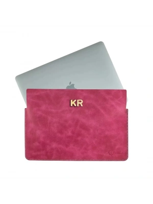 İsme Özel Macbook Kılıfı - %100 Rainbow Deri - ET02002 - Fuşya