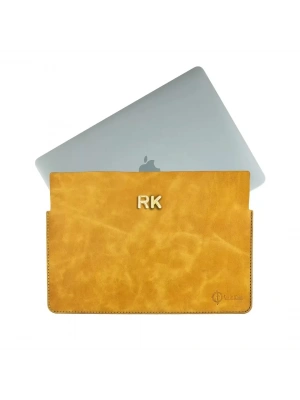 İsme Özel Macbook Kılıfı - %100 Rainbow Deri - ET02002 - Hardal Sarısı