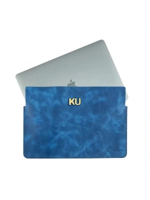 İsme Özel Macbook Kılıfı - %100 Rainbow Deri - ET02002 - Saks Mavisi