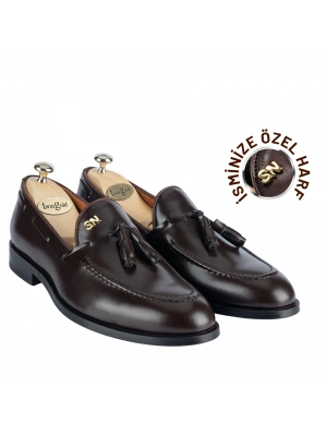 İsme Özel Oxford Erkek Ayakkabı - %100 Hakiki Açma Deri - Altın Harf - AA01004 - Kahverengi