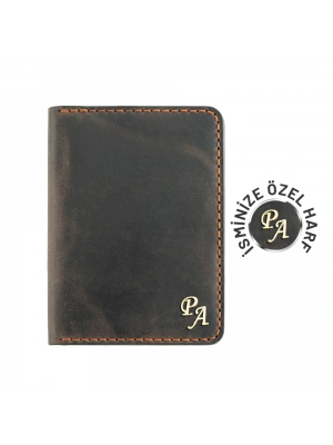 İsme Özel Pasaport Kılıfı - %100 Crazy Deri - AK02002 - Kahverengi