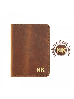 İsme Özel Pasaport Kılıfı - %100 Crazy Deri - AK02002 - Taba