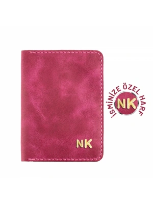 İsme Özel Pasaport Kılıfı - %100 Rainbow Deri - AK02003 - Fuşya