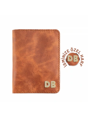 İsme Özel Pasaport Kılıfı - %100 Rainbow Deri - AK02003 - Tobacco