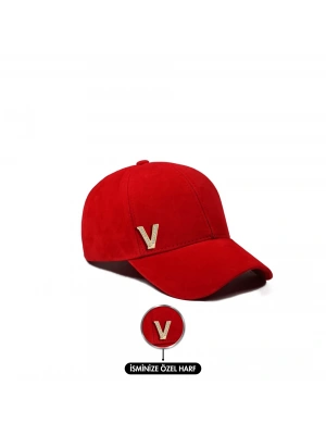 İsme Özel Süet Kep Şapka - AB01013 - Kırmızı