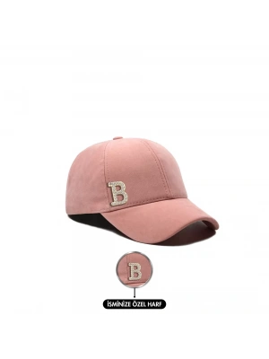 İsme Özel Süet Kep Şapka - AB01013 - Pudra