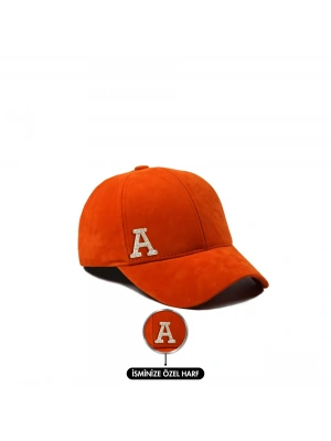 İsme Özel Süet Kep Şapka - AB01013 - Turuncu
