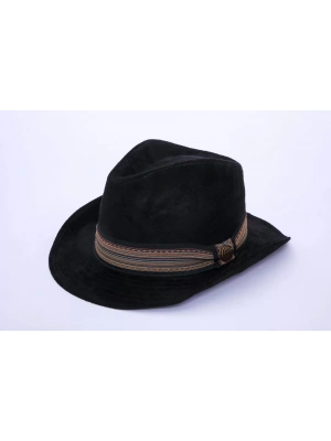 İsme Özel Süet Kovboy Fötr Şapka - AB01007 - Siyah