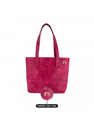 İsme Özel Tote Bag El Omuz Çantası - %100 Rainbow Deri - AC03003 - Fuşya