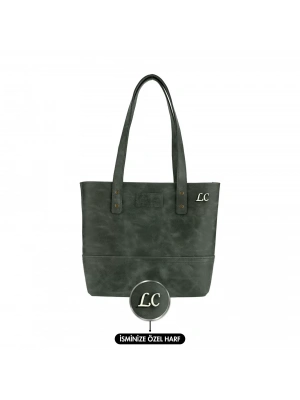 İsme Özel Tote Bag El Omuz Çantası - %100 Rainbow Deri - AC03003 - Haki