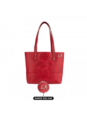 İsme Özel Tote Bag El Omuz Çantası - %100 Rainbow Deri - AC03003 - Kırmızı